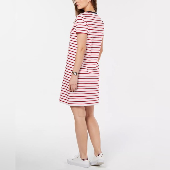 Tommy Hilfiger white and red Striped Logo T-Shirt Dress. Sz. M - Picture 2 of 5